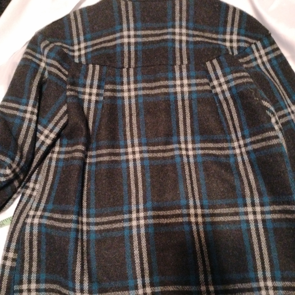 Elegant Women's Plaid Pea Coat - Black and Blue